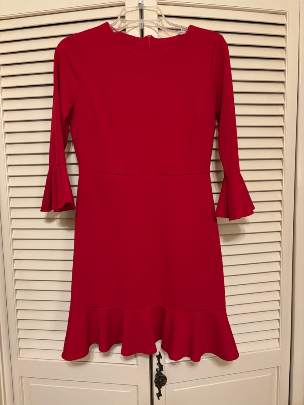 Red Ruffle Hem Dress with Flared Sleeves